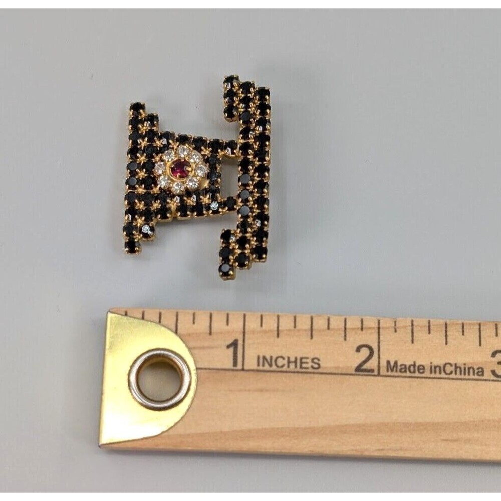 Vintage Telephone Rhinestone Brooch Black Gold Tone Rotary Old School Novelty - Picture 14 of 14